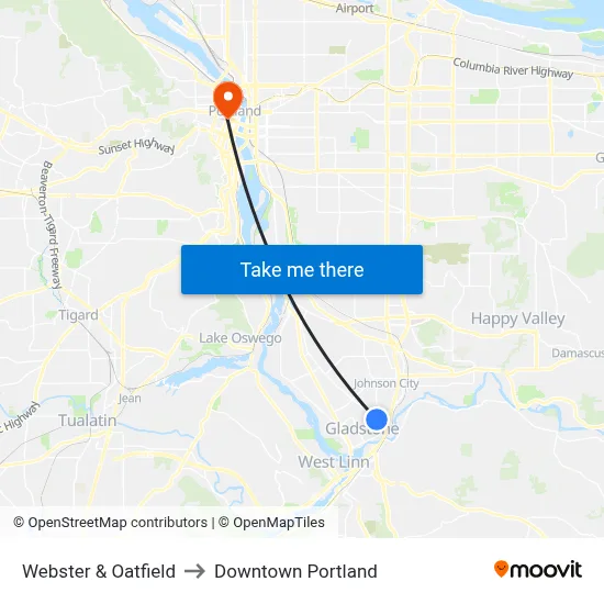 Webster & Oatfield to Downtown Portland map
