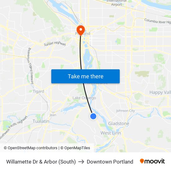 Willamette Dr & Arbor (South) to Downtown Portland map