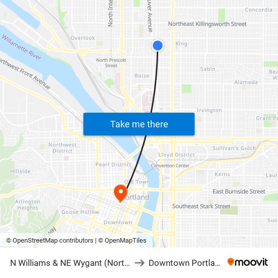 N Williams & NE Wygant (North) to Downtown Portland map