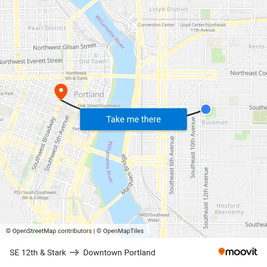 SE 12th & Stark to Downtown Portland map