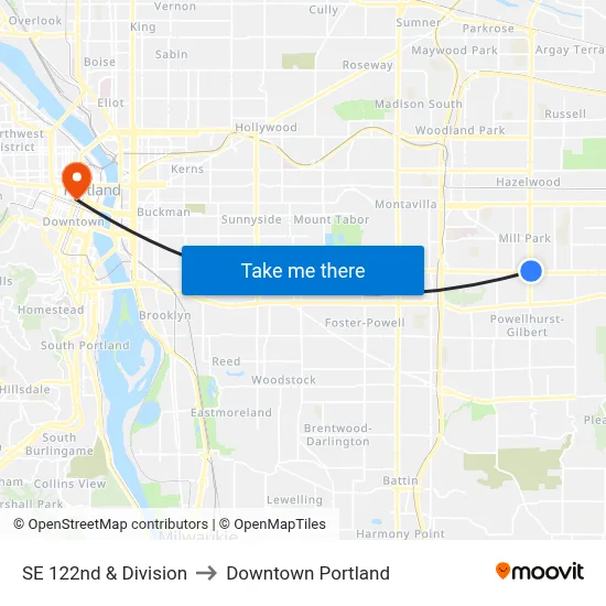 SE 122nd & Division to Downtown Portland map