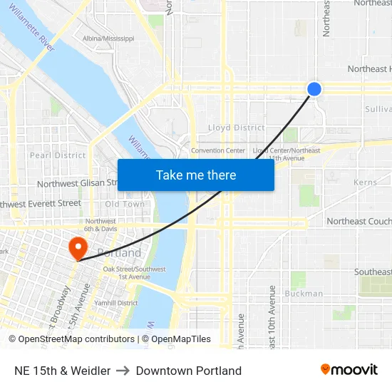 NE 15th & Weidler to Downtown Portland map