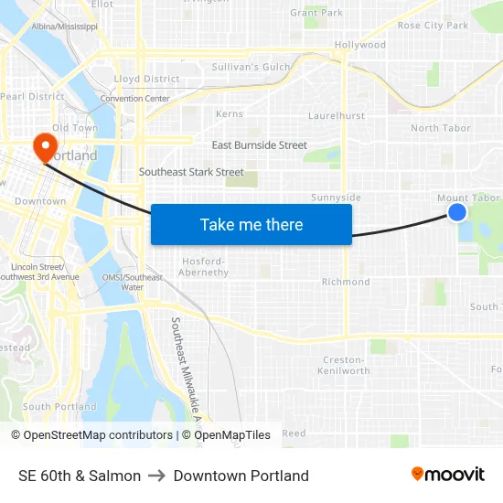 SE 60th & Salmon to Downtown Portland map