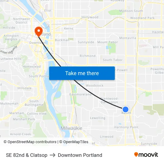 SE 82nd & Clatsop to Downtown Portland map