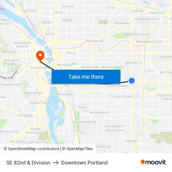 SE 82nd & Division to Downtown Portland map