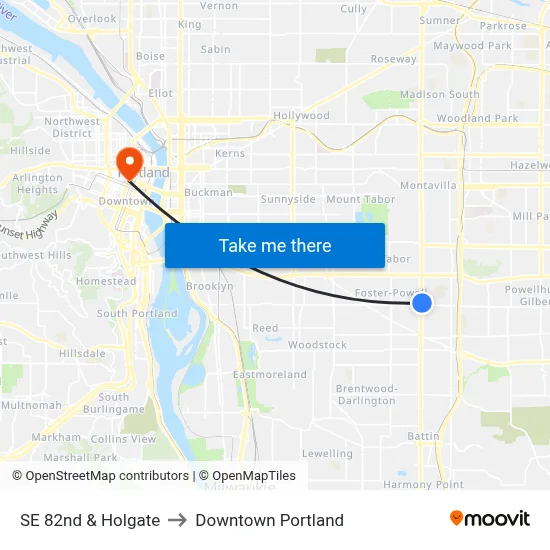 SE 82nd & Holgate to Downtown Portland map