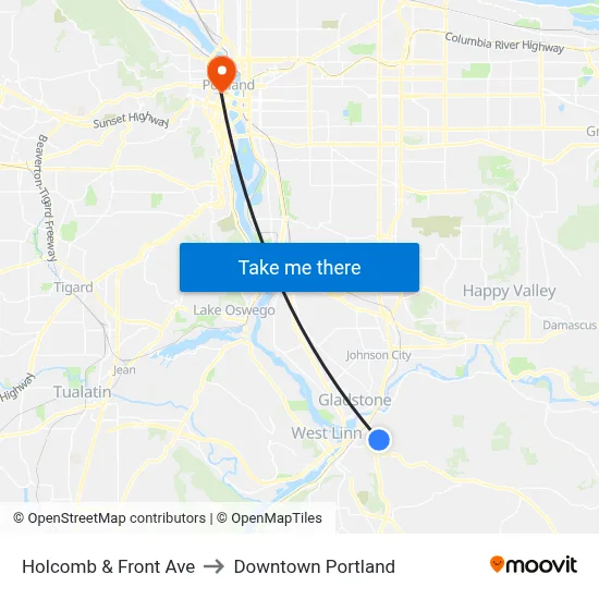 Holcomb & Front Ave to Downtown Portland map