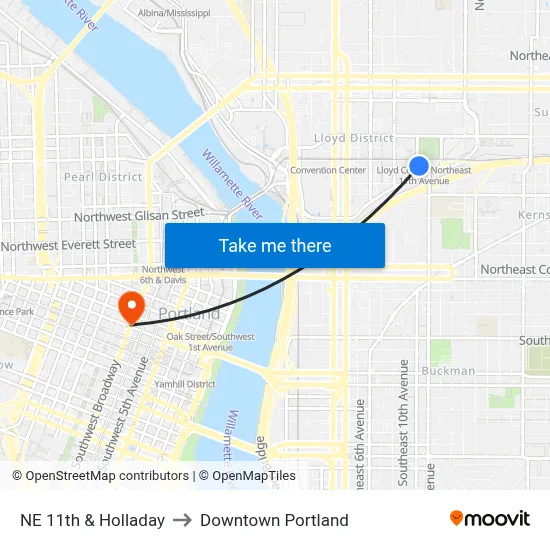 NE 11th & Holladay to Downtown Portland map