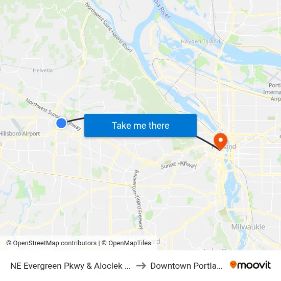 NE Evergreen Pkwy & Aloclek Ct to Downtown Portland map