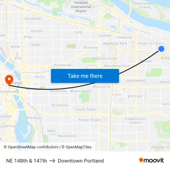 NE 148th & 147th to Downtown Portland map