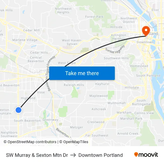 SW Murray & Sexton Mtn Dr to Downtown Portland map