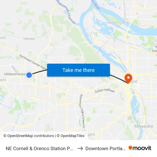 NE Cornell & Orenco Station Pkwy to Downtown Portland map