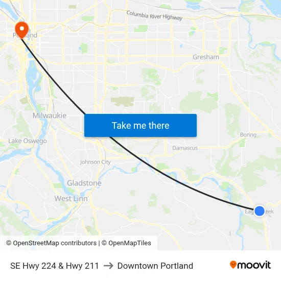 SE Hwy 224 & Hwy 211 to Downtown Portland map