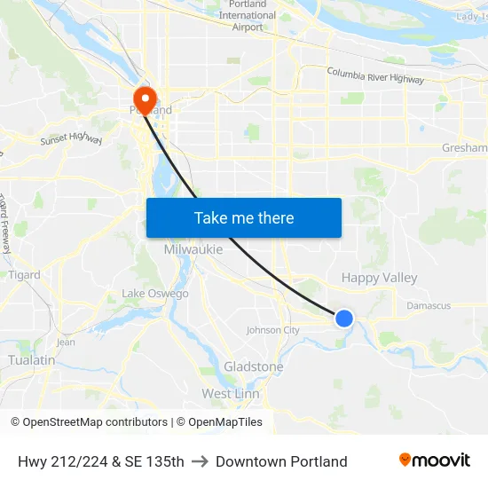 Hwy 212/224 & SE 135th to Downtown Portland map