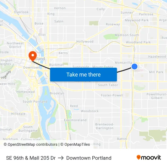 SE 96th & Mall 205 Dr to Downtown Portland map