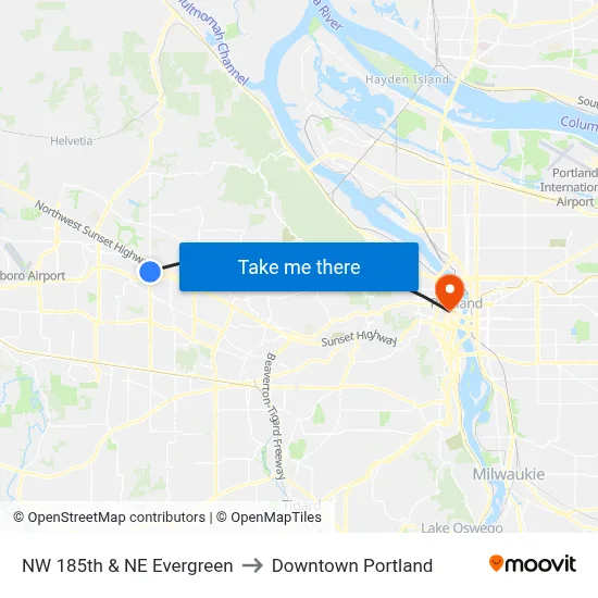 NW 185th & NE Evergreen to Downtown Portland map