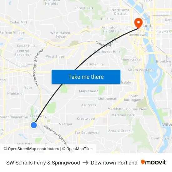 SW Scholls Ferry & Springwood to Downtown Portland map