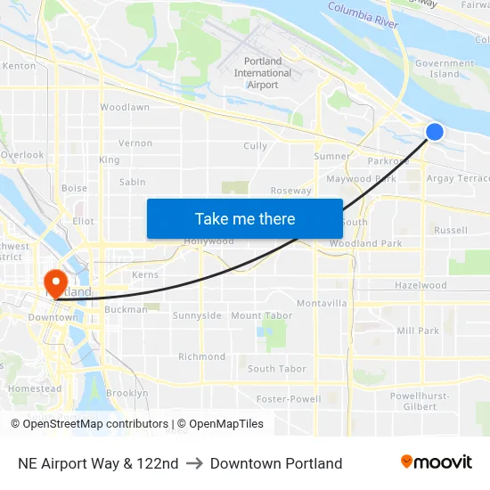 NE Airport Way & 122nd to Downtown Portland map