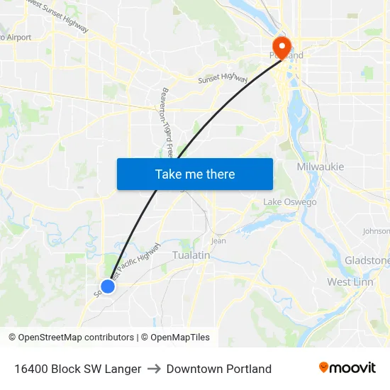 16400 Block SW Langer to Downtown Portland map