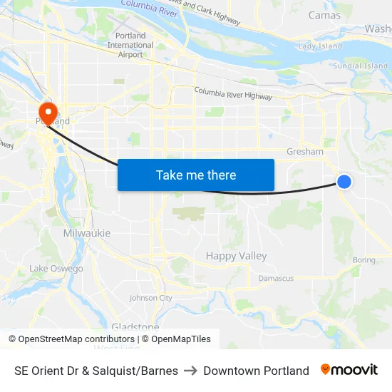 SE Orient Dr & Salquist/Barnes to Downtown Portland map