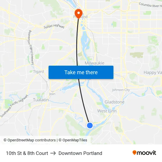 10th St & 8th Court to Downtown Portland map