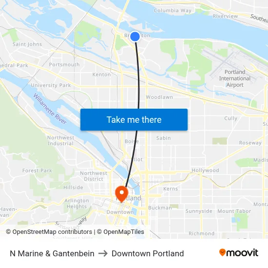 N Marine & Gantenbein to Downtown Portland map