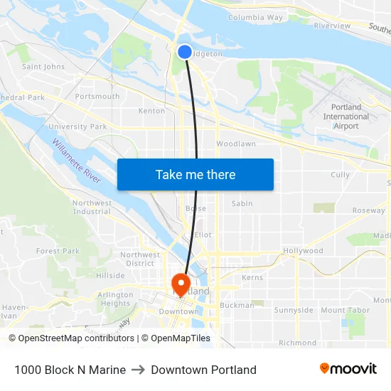 1000 Block N Marine to Downtown Portland map