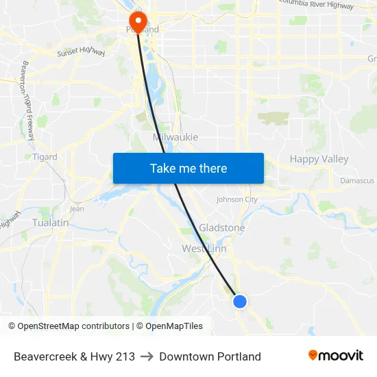 Beavercreek & Hwy 213 to Downtown Portland map