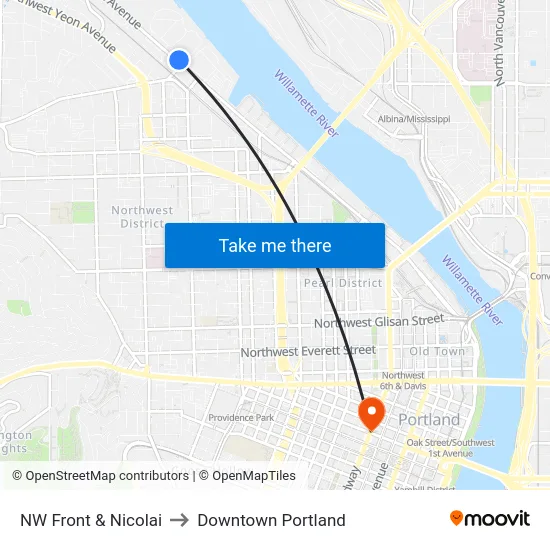 NW Front & Nicolai to Downtown Portland map