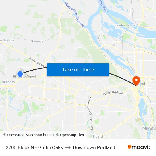 2200 Block NE Griffin Oaks to Downtown Portland map