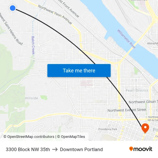 3300 Block NW 35th to Downtown Portland map