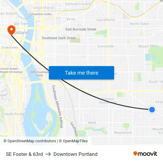 SE Foster & 63rd to Downtown Portland map