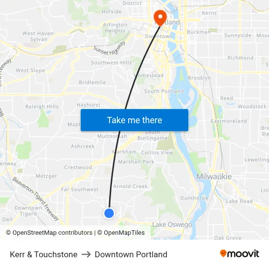 Kerr & Touchstone to Downtown Portland map