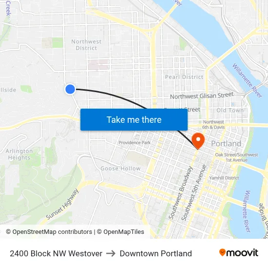 2400 Block NW Westover to Downtown Portland map