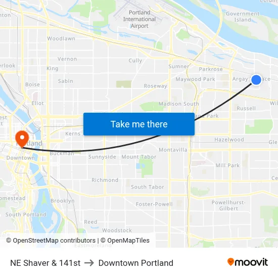 NE Shaver & 141st to Downtown Portland map