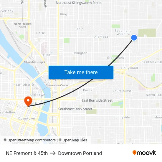 NE Fremont & 45th to Downtown Portland map