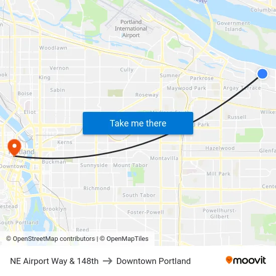 NE Airport Way & 148th to Downtown Portland map
