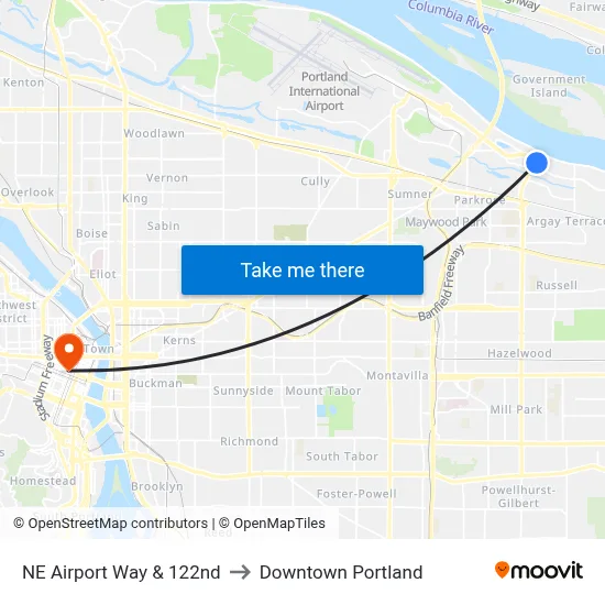 NE Airport Way & 122nd to Downtown Portland map