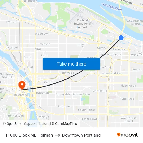 11000 Block NE Holman to Downtown Portland map
