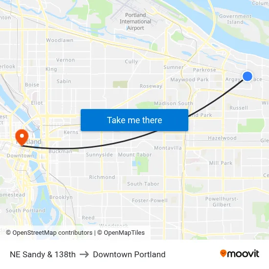 NE Sandy & 138th to Downtown Portland map