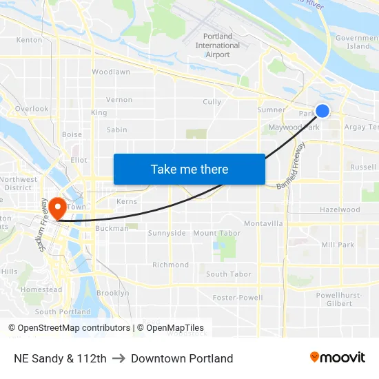 NE Sandy & 112th to Downtown Portland map