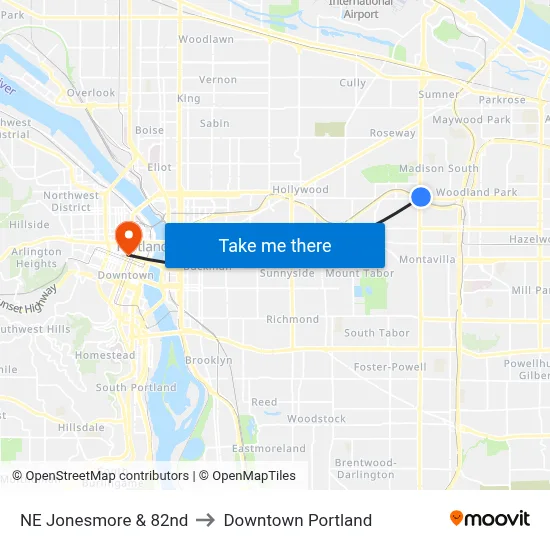 NE Jonesmore & 82nd to Downtown Portland map