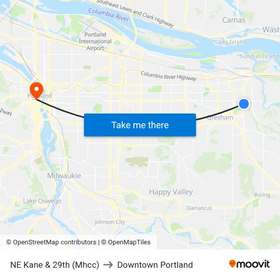 NE Kane & 29th (Mhcc) to Downtown Portland map