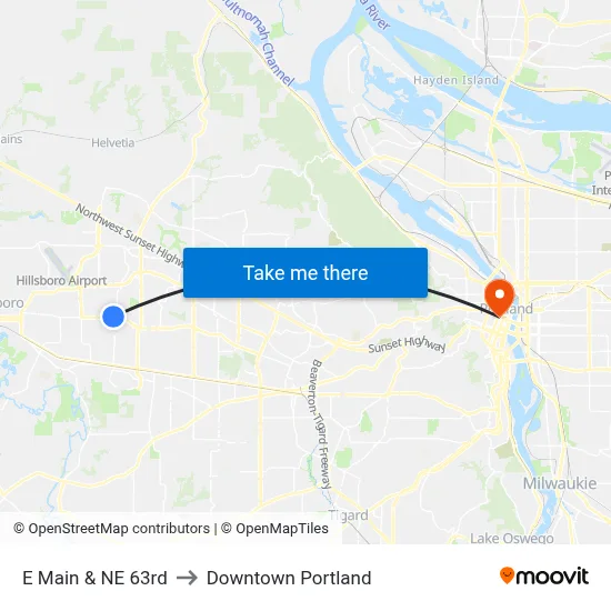 E Main & NE 63rd to Downtown Portland map
