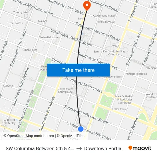 SW Columbia Between 5th & 4th to Downtown Portland map