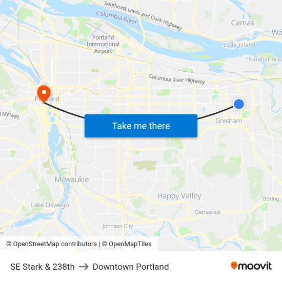 SE Stark & 238th to Downtown Portland map