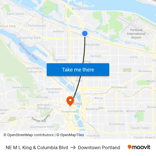 NE M L King & Columbia Blvd to Downtown Portland map