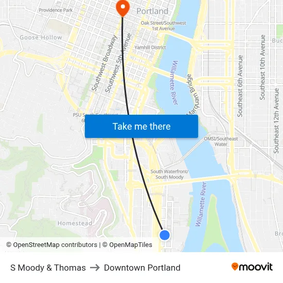 S Moody & Thomas to Downtown Portland map