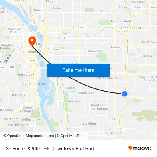 SE Foster & 94th to Downtown Portland map