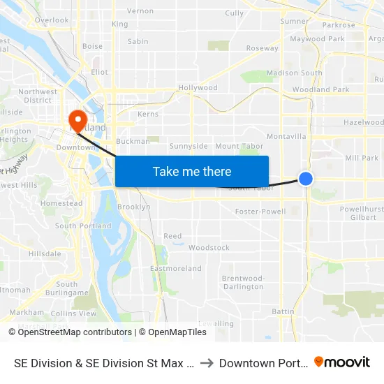 SE Division & SE Division St Max Station to Downtown Portland map